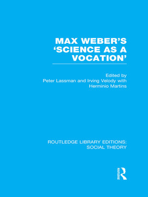 cover image of Max Weber's 'Science as a Vocation' (RLE Social Theory)